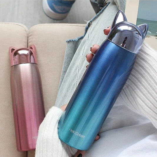 300ml Cute Fox Water Bottle Mug Steel Water Bottle Small Coffee Thermos Cup With Lid Thermal and Hot Bottles for Children Flask