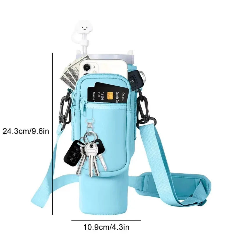 40oz Neoprene Water Bottle Carrier Bag with Adjustable Shoulder Strap Water Bottle Holder Pouch For Stanley Quencher Cup Sleeve