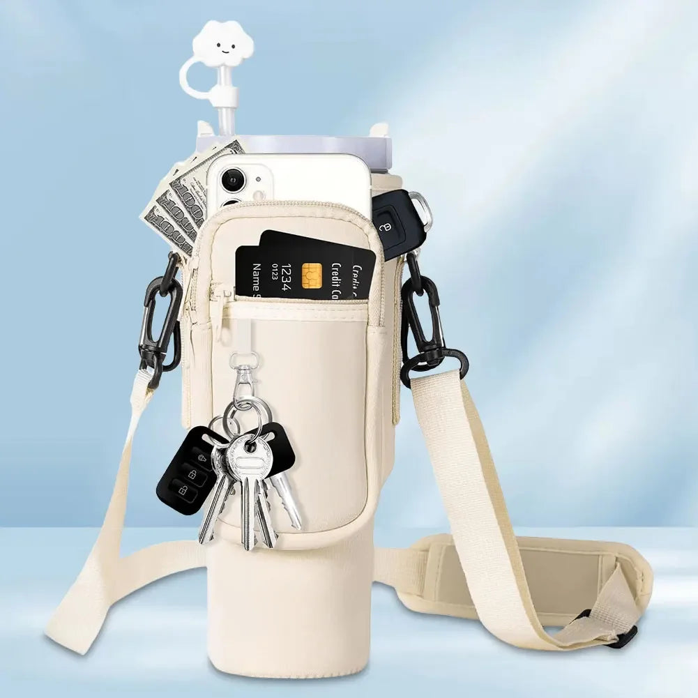 40oz Neoprene Water Bottle Carrier Bag with Adjustable Shoulder Strap Water Bottle Holder Pouch For Stanley Quencher Cup Sleeve