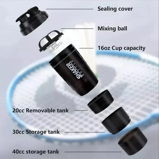 3 Layers Shaker Protein Bottle Powder Shake Cup Large Capacity Water Bottle Mixing Cup Body Building Exercise Mixing Bottle