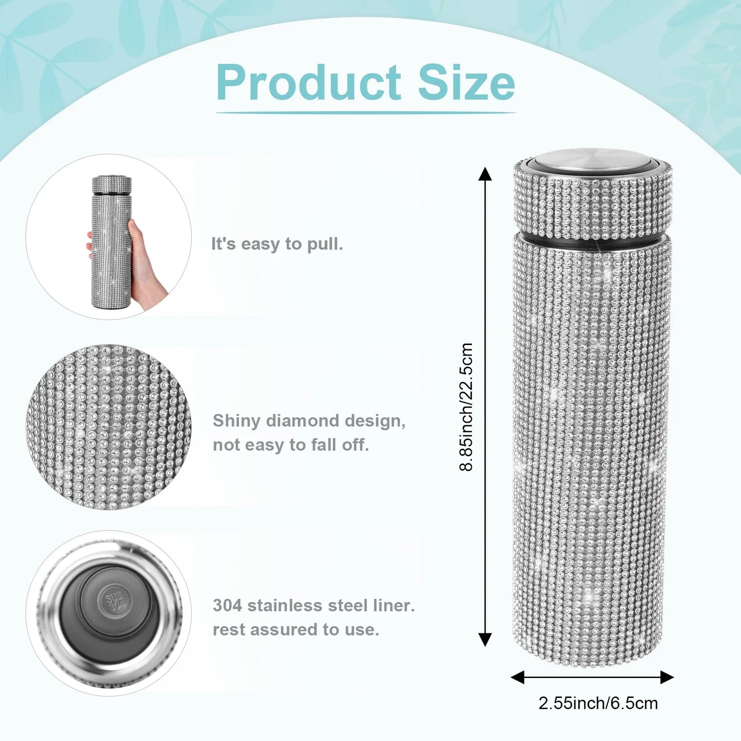 500ml Stainless Steel Thermos Bottles Vacuum Flasks Bling Diamond Drink Water Bottle Insulated Cup Travel for Girls Gift