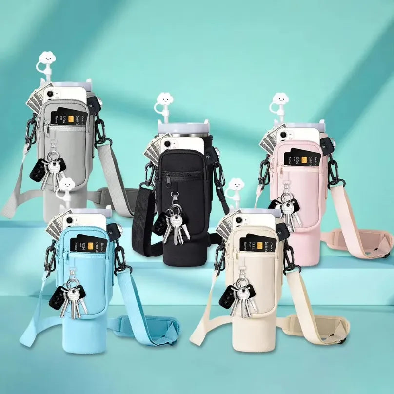 40oz Neoprene Water Bottle Carrier Bag with Adjustable Shoulder Strap Water Bottle Holder Pouch For Stanley Quencher Cup Sleeve
