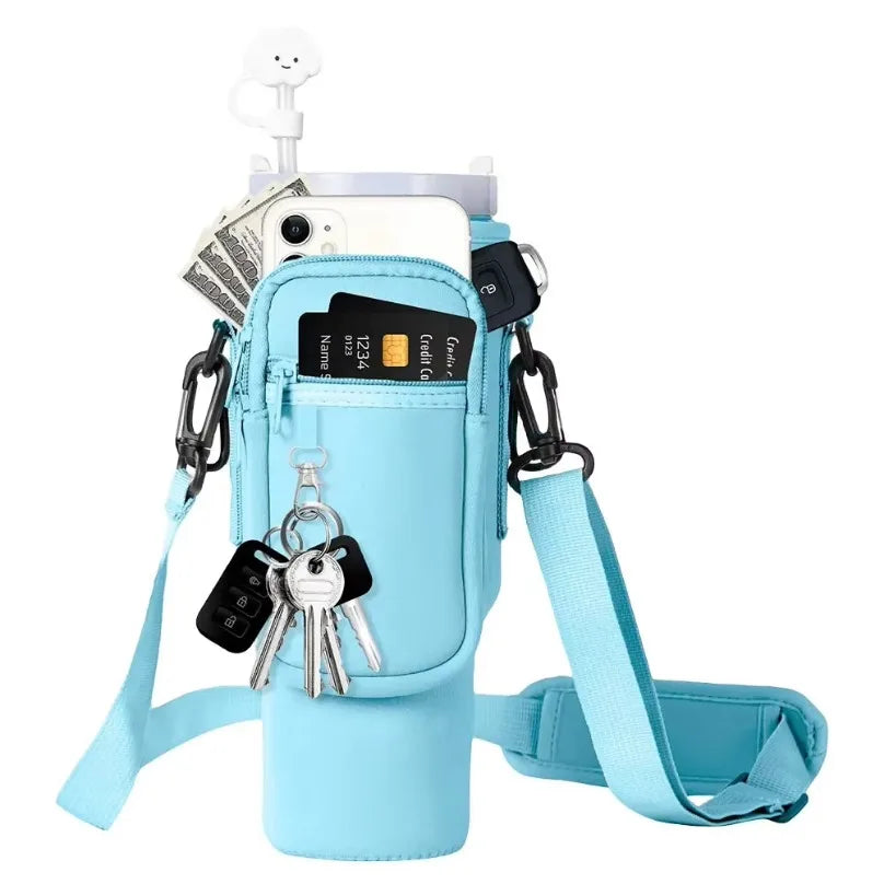 40oz Neoprene Water Bottle Carrier Bag with Adjustable Shoulder Strap Water Bottle Holder Pouch For Stanley Quencher Cup Sleeve