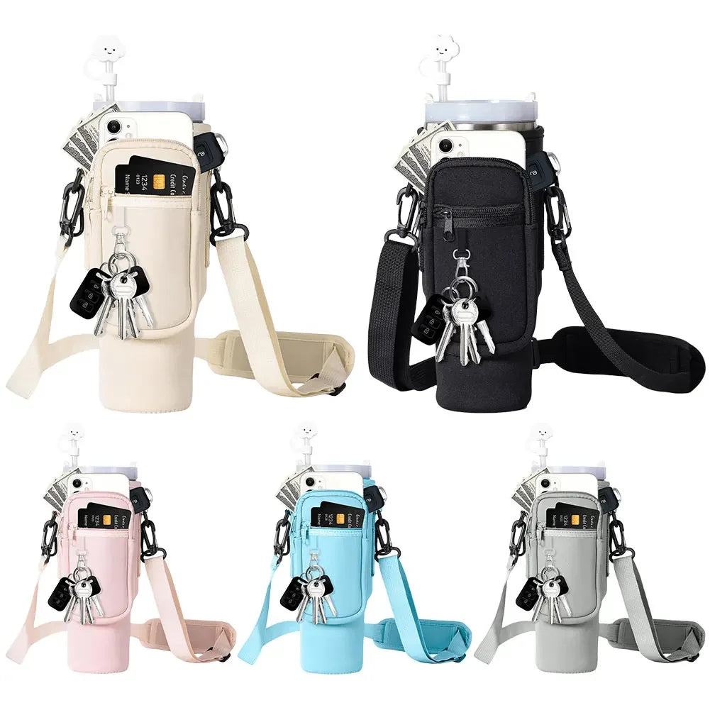 40oz Neoprene Water Bottle Carrier Bag with Adjustable Shoulder Strap Water Bottle Holder Pouch For Stanley Quencher Cup Sleeve