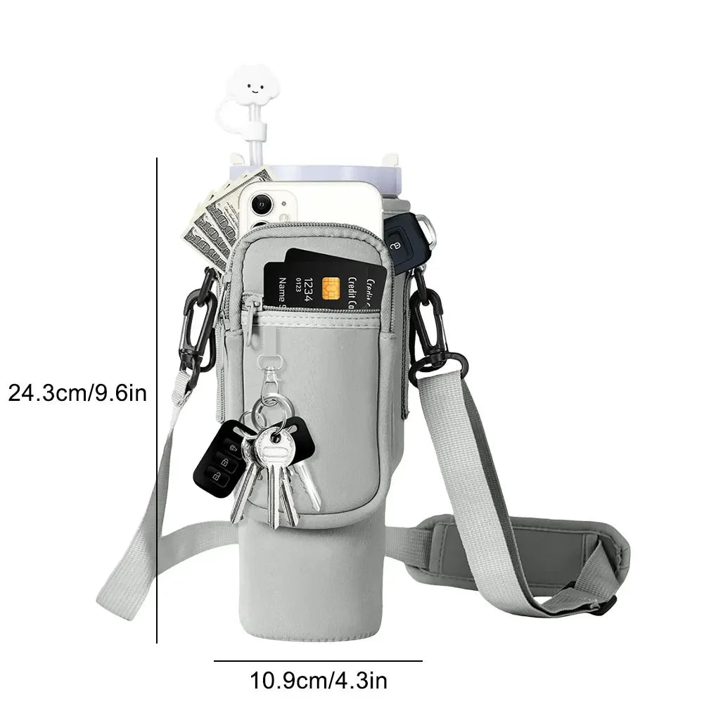 40oz Neoprene Water Bottle Carrier Bag with Adjustable Shoulder Strap Water Bottle Holder Pouch For Stanley Quencher Cup Sleeve