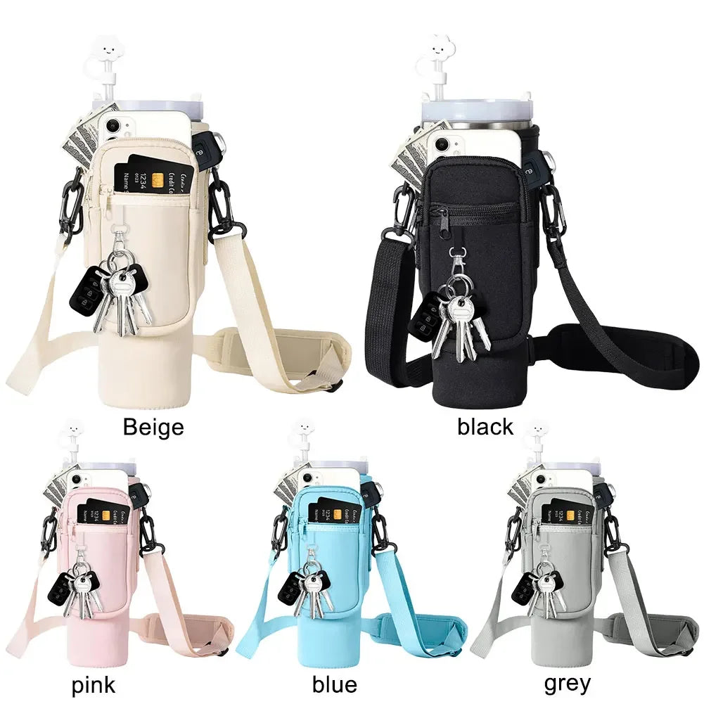 40oz Neoprene Water Bottle Carrier Bag with Adjustable Shoulder Strap Water Bottle Holder Pouch For Stanley Quencher Cup Sleeve