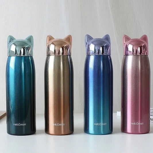 300ml Cute Fox Water Bottle Mug Steel Water Bottle Small Coffee Thermos Cup With Lid Thermal and Hot Bottles for Children Flask