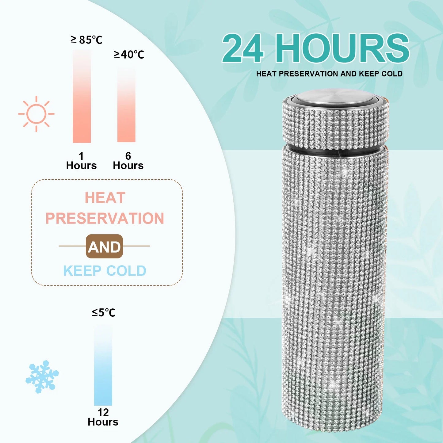 500ml Stainless Steel Thermos Bottles Vacuum Flasks Bling Diamond Drink Water Bottle Insulated Cup Travel for Girls Gift