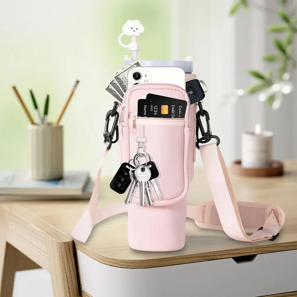 40oz Neoprene Water Bottle Carrier Bag with Adjustable Shoulder Strap Water Bottle Holder Pouch For Stanley Quencher Cup Sleeve