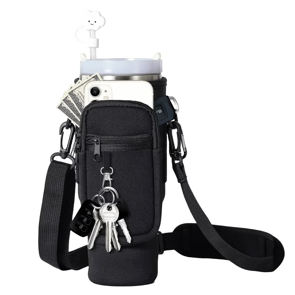 40oz Neoprene Water Bottle Carrier Bag with Adjustable Shoulder Strap Water Bottle Holder Pouch For Stanley Quencher Cup Sleeve