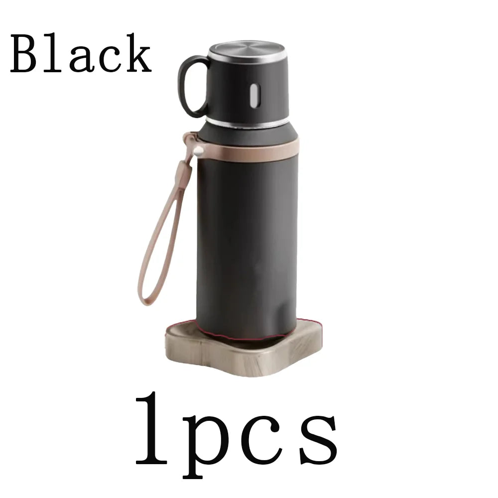 1pc 600ml Stainless Steel Thermos Cup Insulated Water Bottle With Cup Outdoor Camping Hiking Handheld Tumbler 24h Insulation