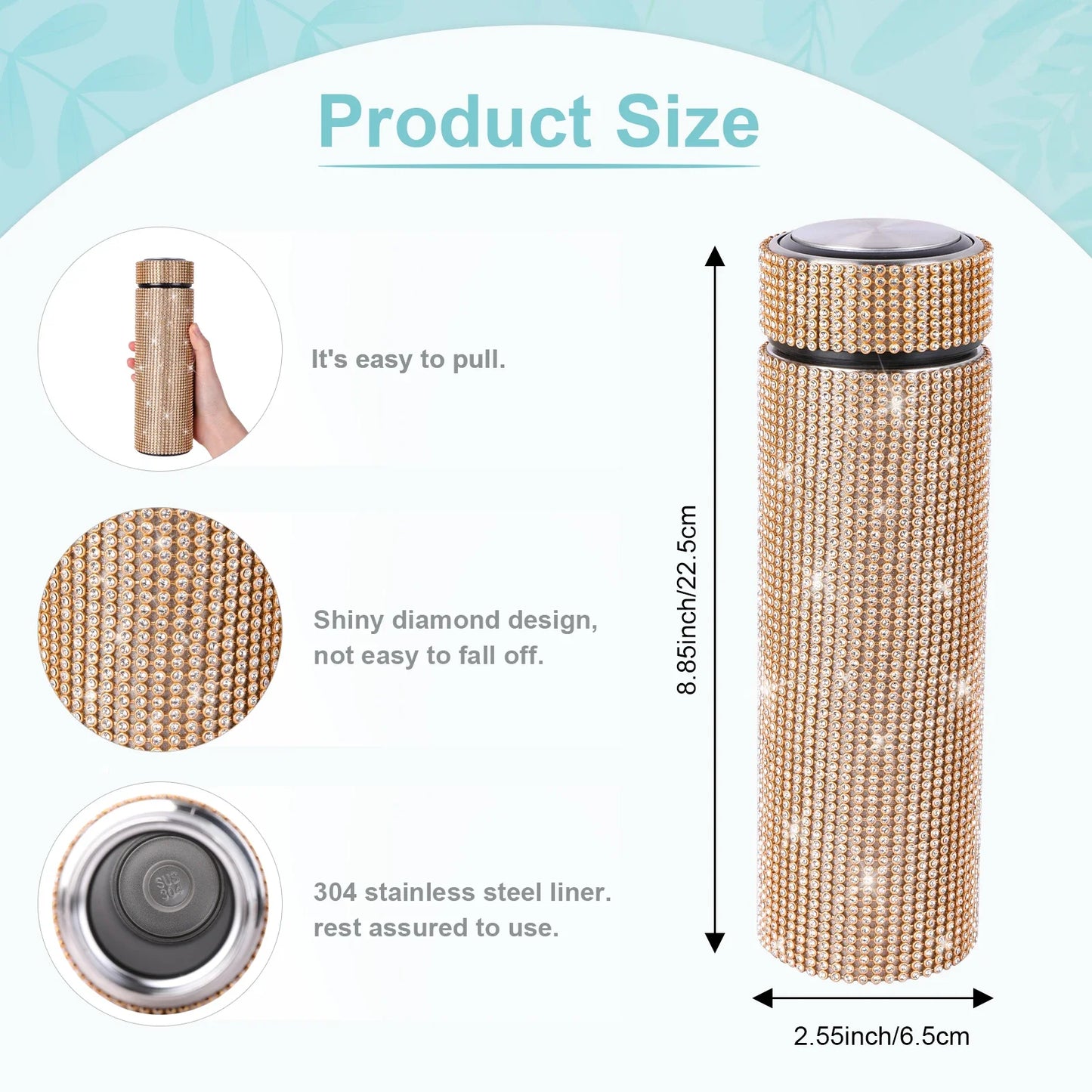 500ml Stainless Steel Thermos Bottles Vacuum Flasks Bling Diamond Drink Water Bottle Insulated Cup Travel for Girls Gift