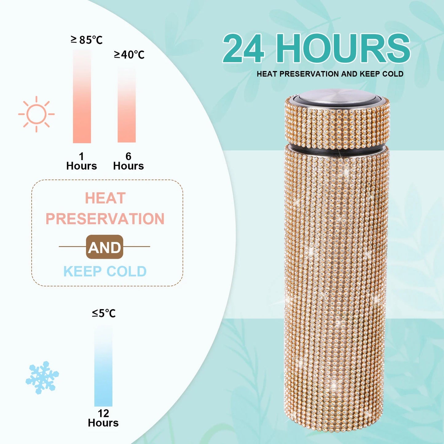 500ml Stainless Steel Thermos Bottles Vacuum Flasks Bling Diamond Drink Water Bottle Insulated Cup Travel for Girls Gift
